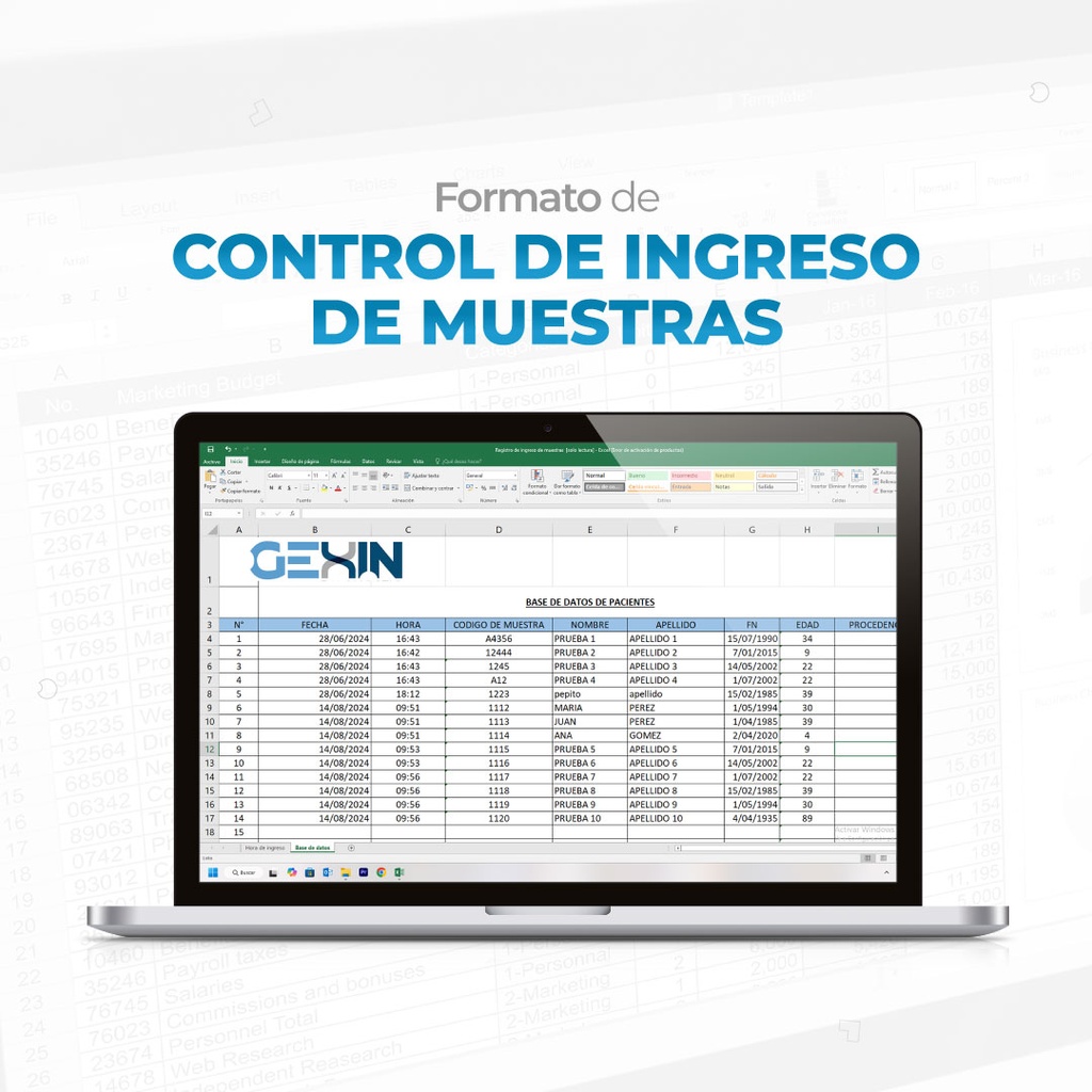 Formato de Control de ingreso de muestras de laboratorio