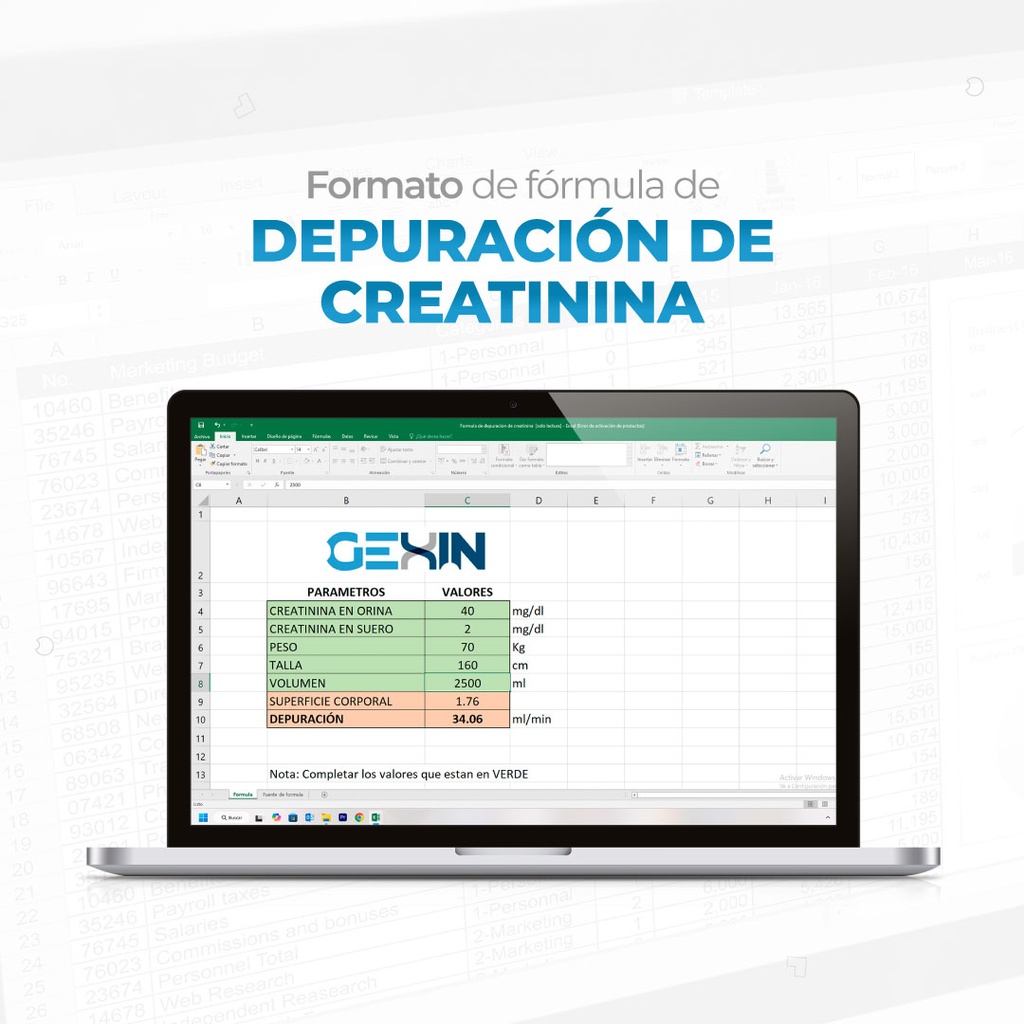 Formato de Fórmula de depuración de Creatinina