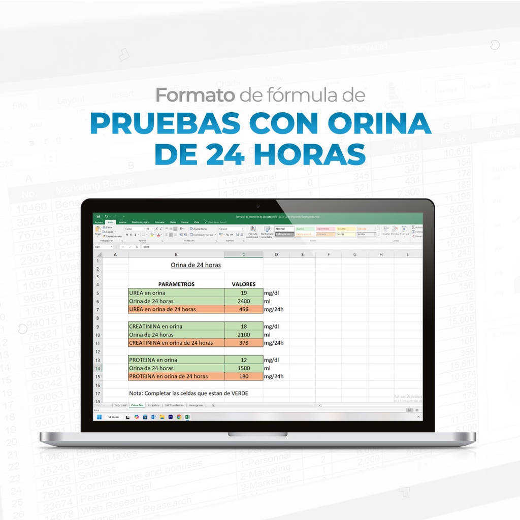 Formato de Fórmula de pruebas con orina de 24 horas