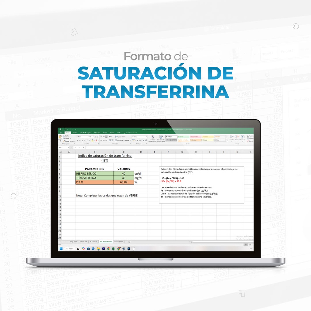 Formato de fórmula para Saturación de Transferrina