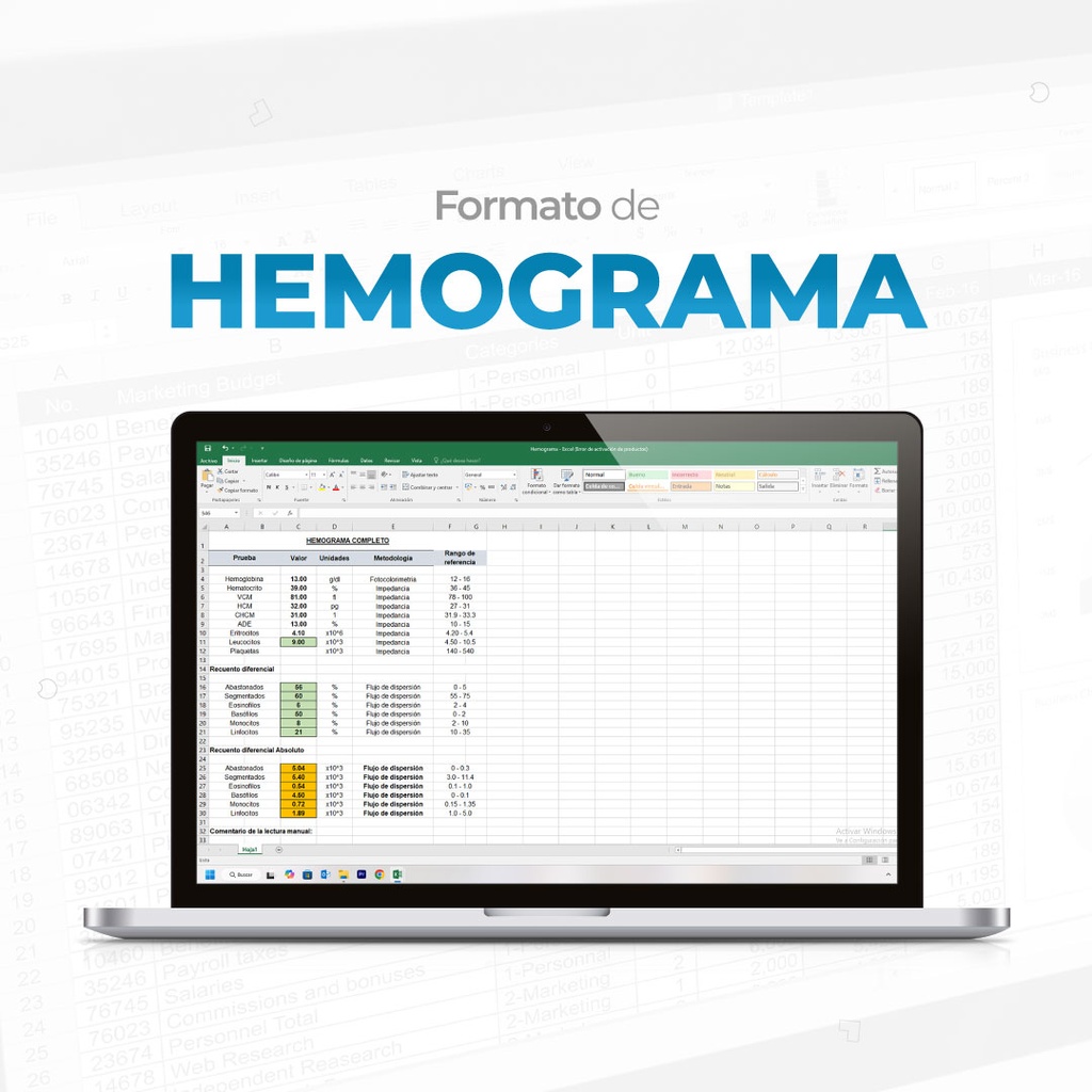 Formato de fórmula para reporte de Hemograma