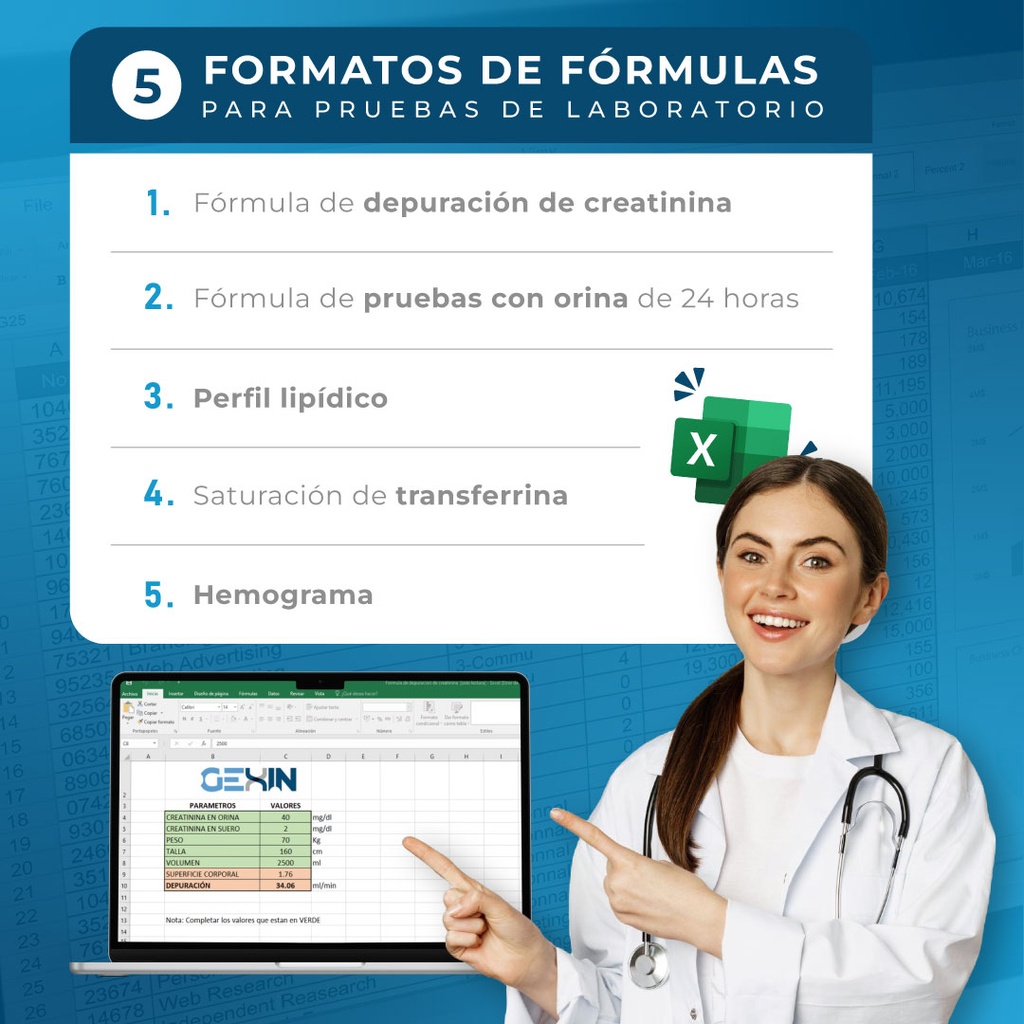 Pack de 5 fórmulas para pruebas de Laboratorio.